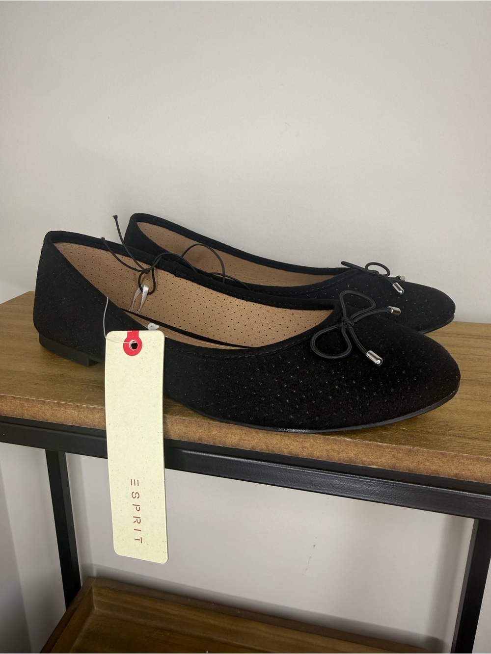 Esprit Black faux Suede Ballet Flats with Bow